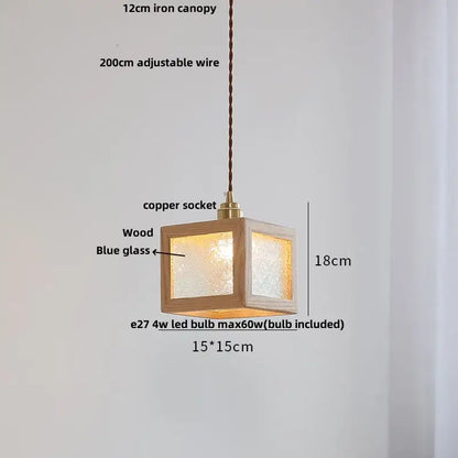 Japanese style wood pendant light – living room textured glass led