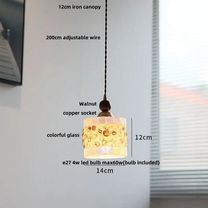 Japanese style wood pendant light – living room textured glass led