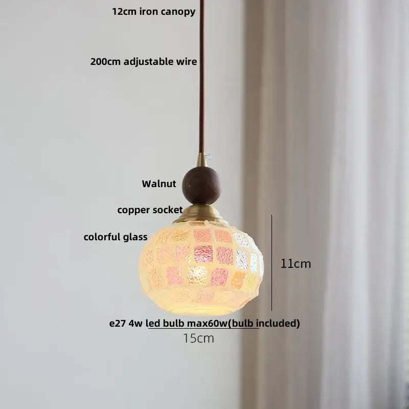 Japanese style wood pendant light – living room textured glass led