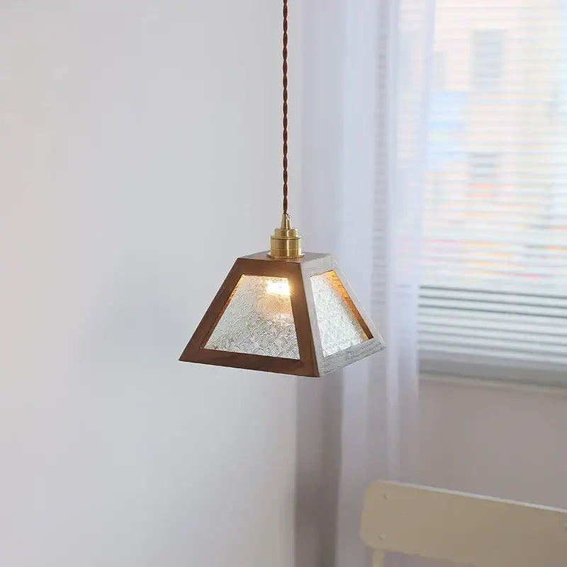 Japanese style wood pendant light – living room textured glass led