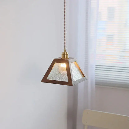 Japanese style wood pendant light – living room textured glass led