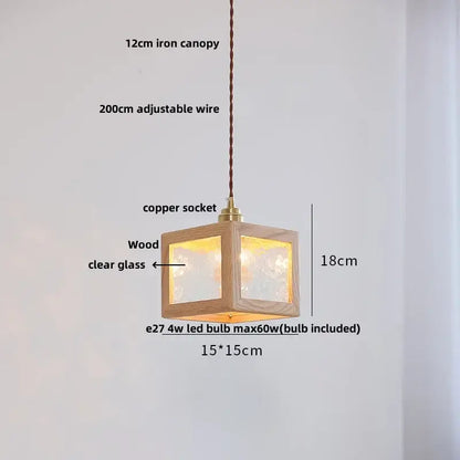 Japanese style wood pendant light – living room textured glass led