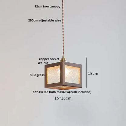 Japanese style wood pendant light – living room textured glass led