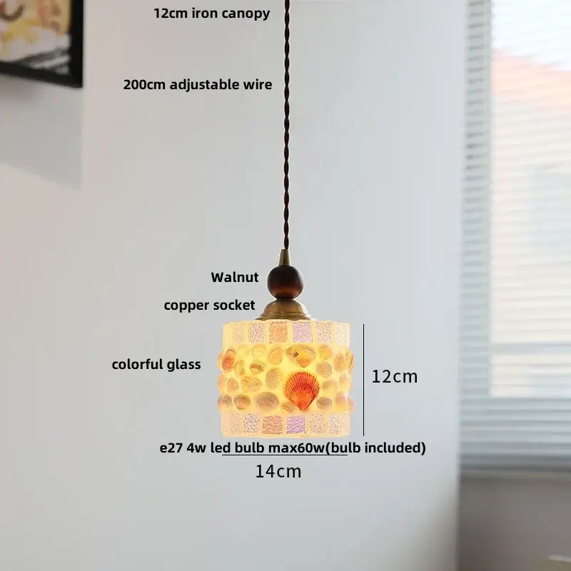 Japanese style wood pendant light – living room textured glass led