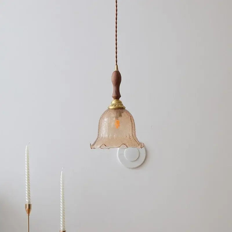 Modern scalloped glass wood pendant light for dining room