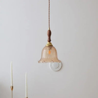 Modern scalloped glass wood pendant light for dining room