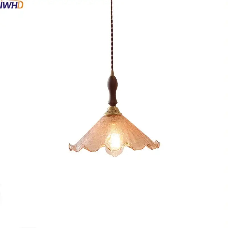 Modern scalloped glass wood pendant light for dining room