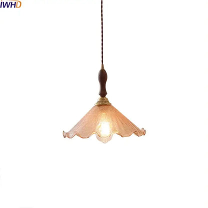 Modern scalloped glass wood pendant light for dining room