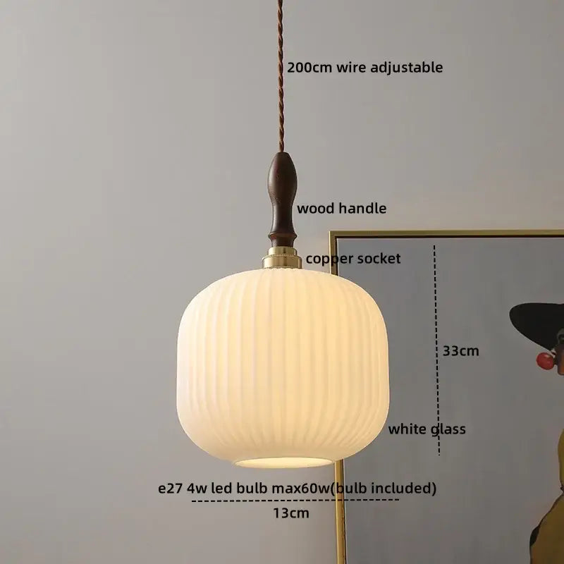 Modern scalloped glass wood pendant light for dining room