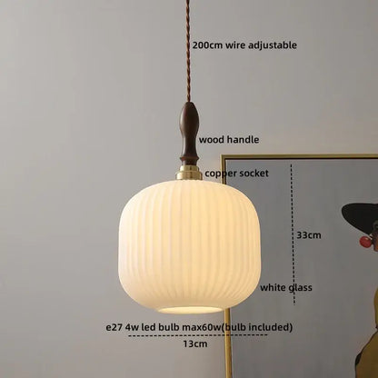 Modern scalloped glass wood pendant light for dining room