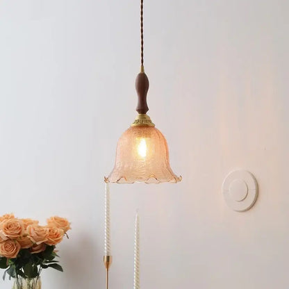 Modern scalloped glass wood pendant light for dining room