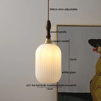 Modern scalloped glass wood pendant light for dining room