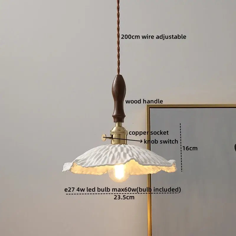 Modern scalloped glass wood pendant light for dining room