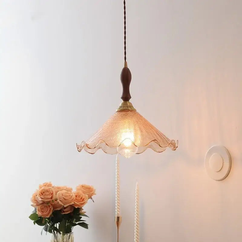 Modern scalloped glass wood pendant light for dining room