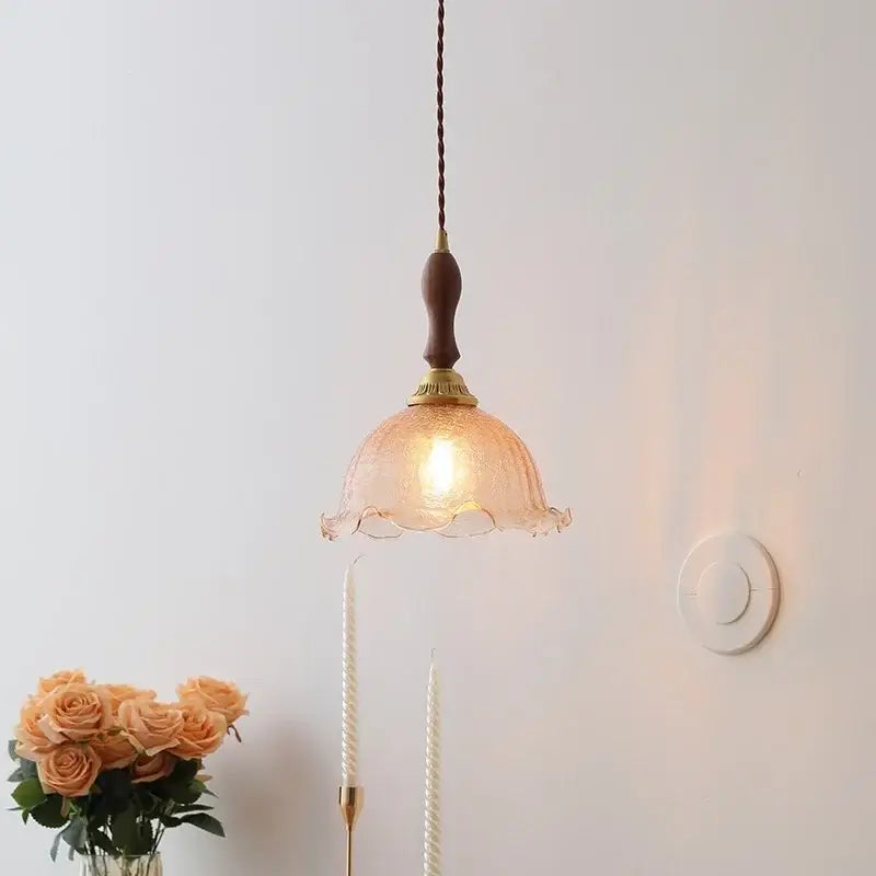 Modern scalloped glass wood pendant light for dining room