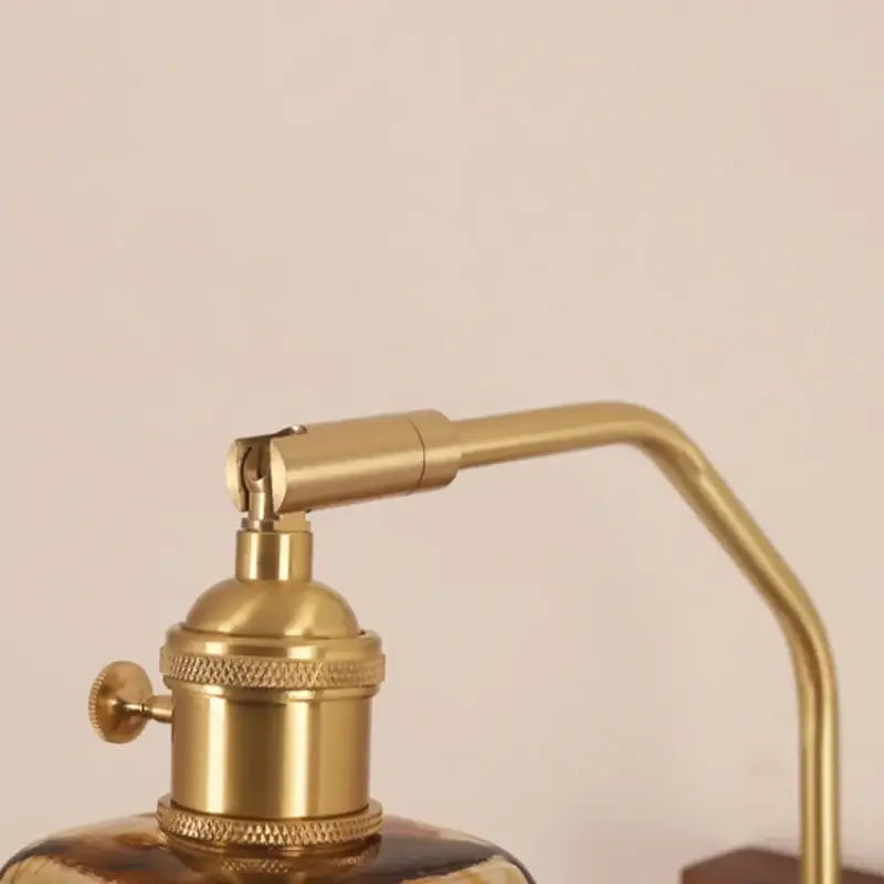 Amber glass and wood wall lamp bedroom brass finish led light