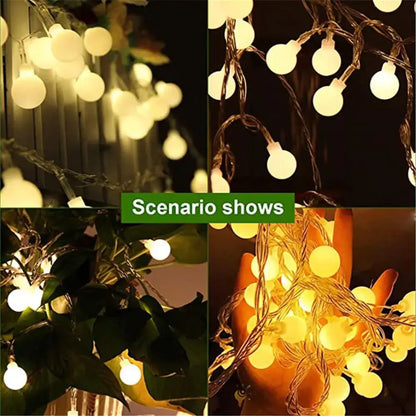 Warm frosted white led globe ball string lights bedroom decor