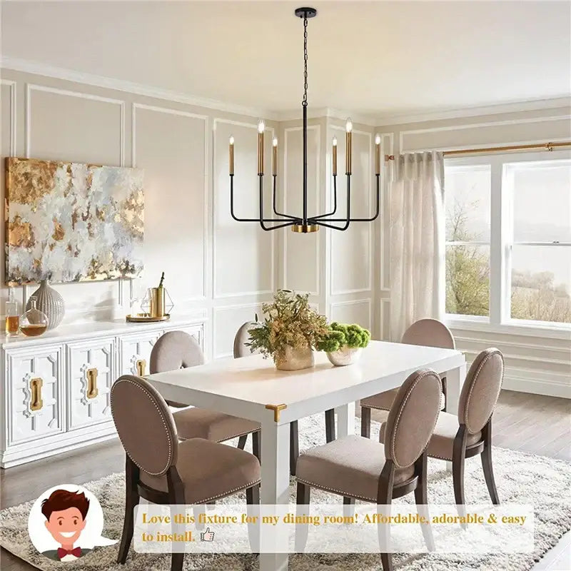 Modern black & gold led black candle chandelier living room light