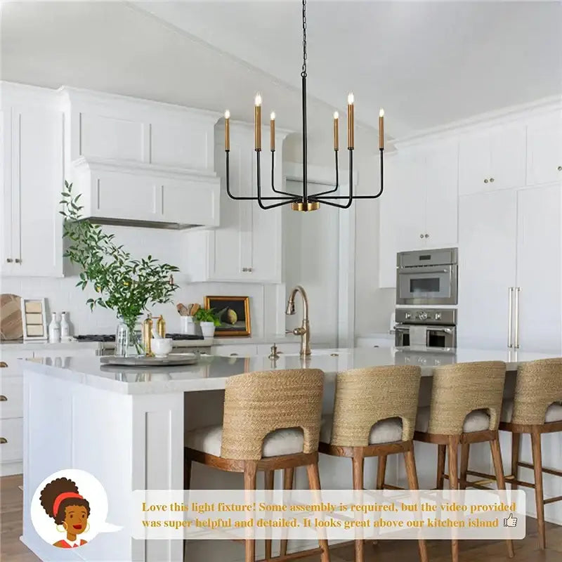Modern black & gold led black candle chandelier living room light