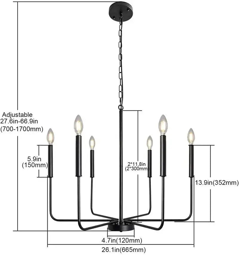 Modern black & gold led black candle chandelier living room light