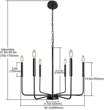 Modern black & gold led black candle chandelier living room light