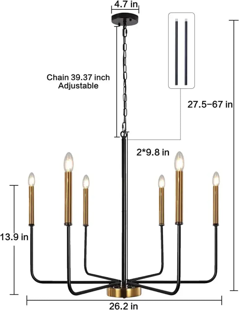 Modern black & gold led black candle chandelier living room light