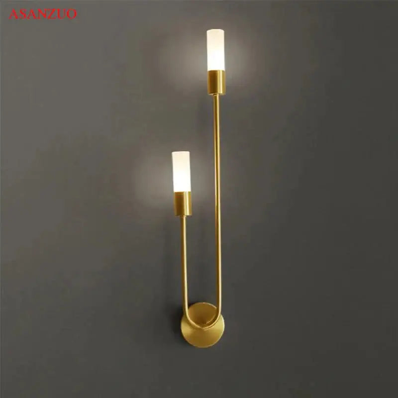 Minimalist gold candlestick wall light with frosted glass for bedroom