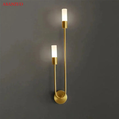 Minimalist gold candlestick wall light with frosted glass for bedroom