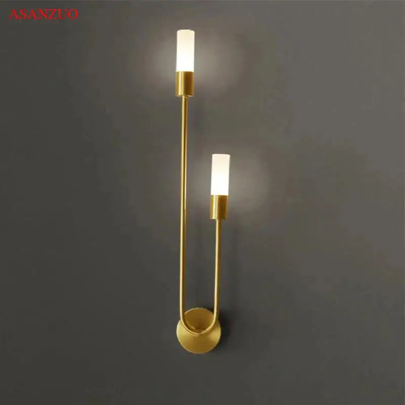 Minimalist gold candlestick wall light with frosted glass for bedroom