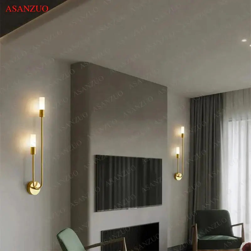 Minimalist gold candlestick wall light with frosted glass for bedroom