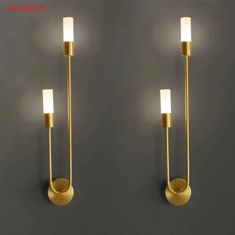 Minimalist gold candlestick wall light with frosted glass for bedroom