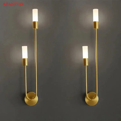 Minimalist gold candlestick wall light with frosted glass for bedroom