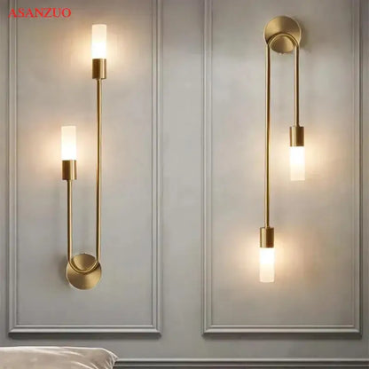 Minimalist gold candlestick wall light with frosted glass for bedroom
