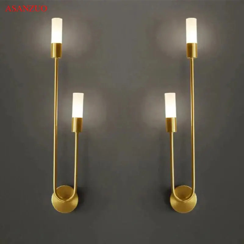 Minimalist gold candlestick wall light with frosted glass for bedroom