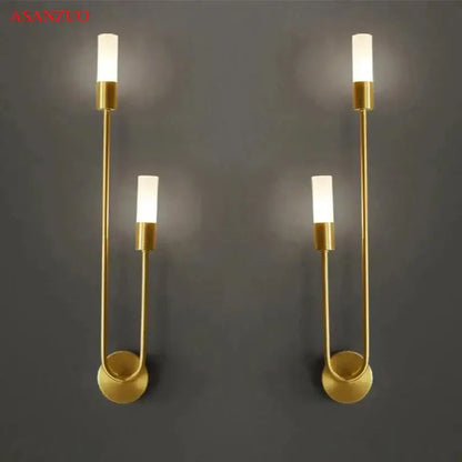 Minimalist gold candlestick wall light with frosted glass for bedroom