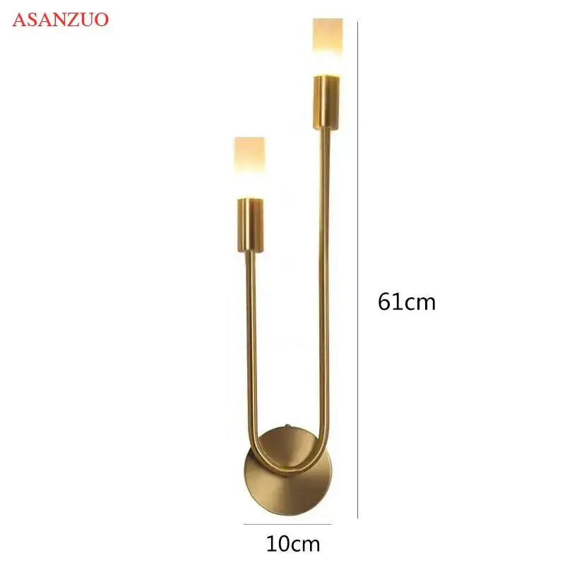 Minimalist gold candlestick wall light with frosted glass for bedroom