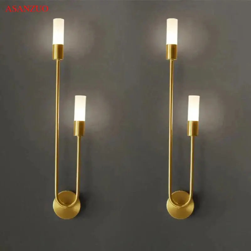 Minimalist gold candlestick wall light with frosted glass for bedroom