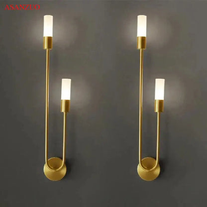 Minimalist gold candlestick wall light with frosted glass for bedroom