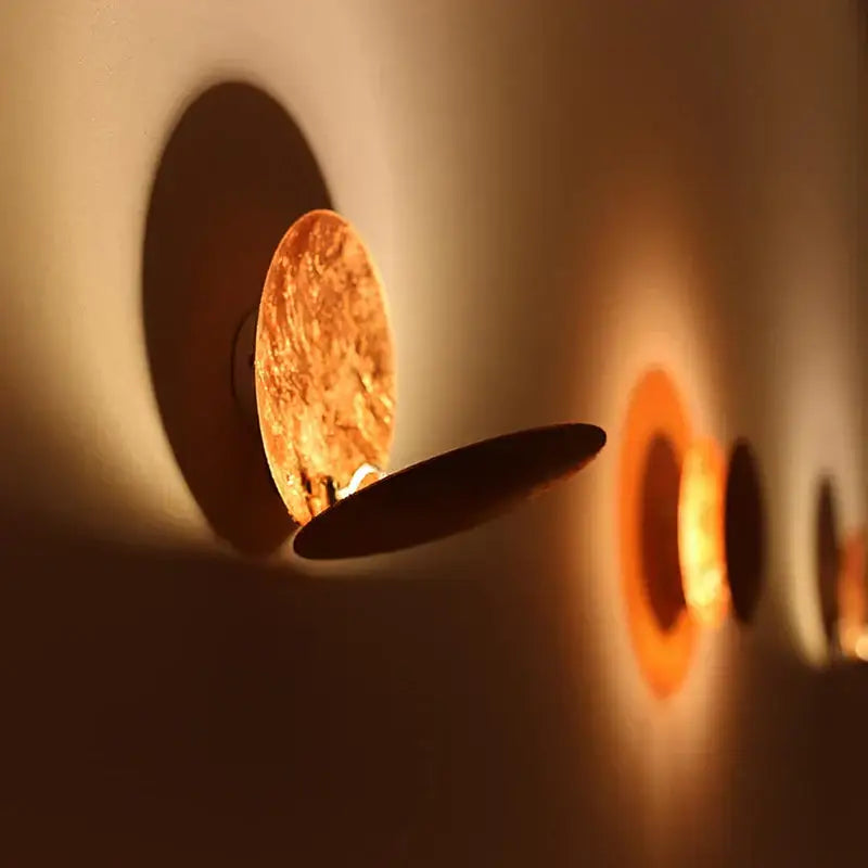 Modern golden brown led gold eclipse wall lamp for bedroom