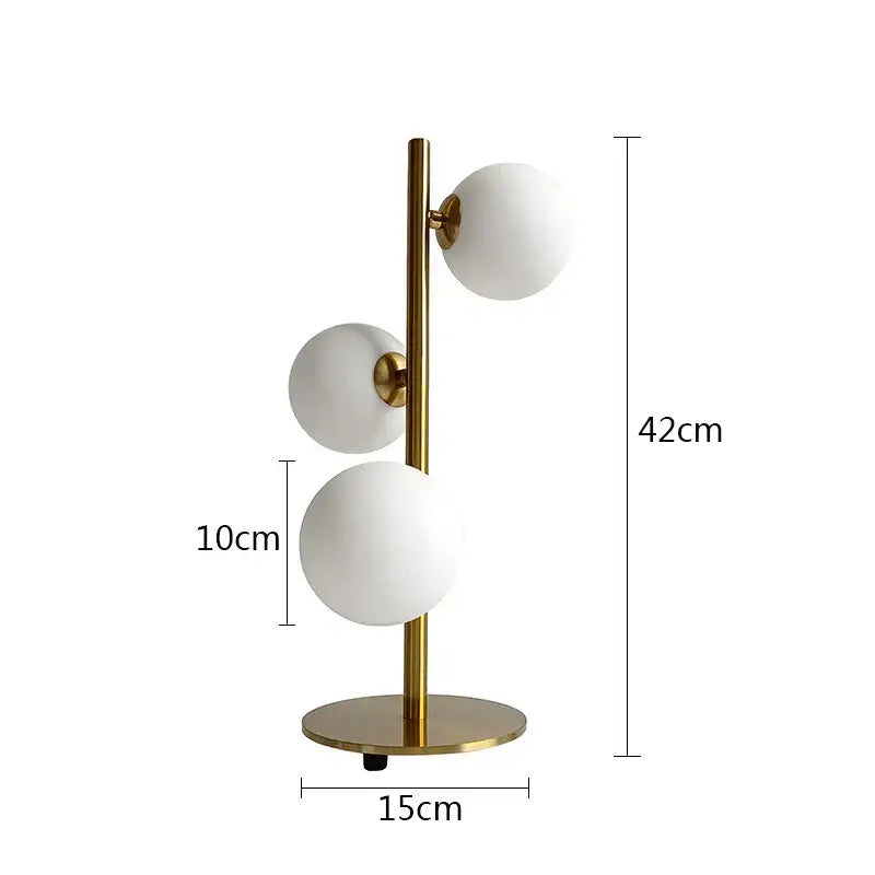 Modern gold 3 globe table lamp with milk white glass for bedroom