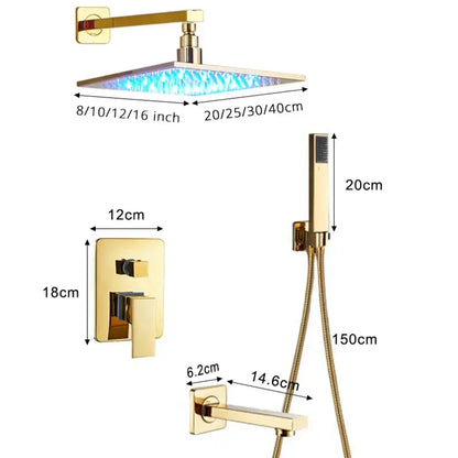 Modern gold led rainfall shower faucet set bathroom fixture