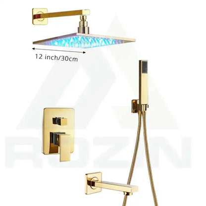 Modern gold led rainfall shower faucet set bathroom fixture
