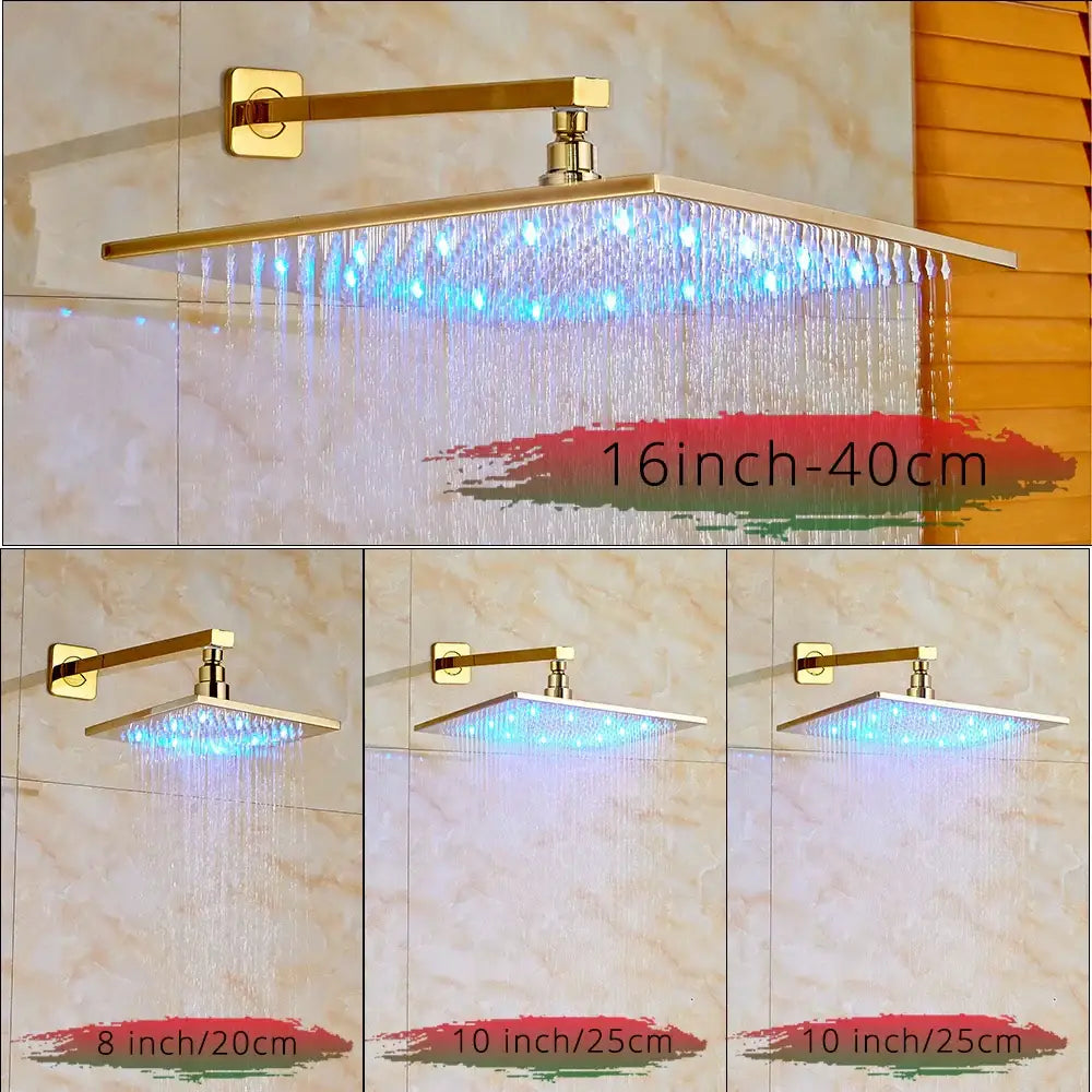 Modern gold led rainfall shower faucet set bathroom fixture
