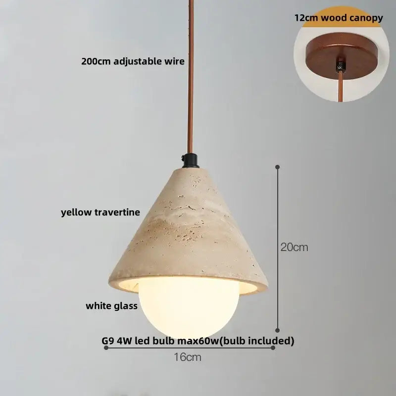 Modern travertine and glass gourd pendant light living room fixture