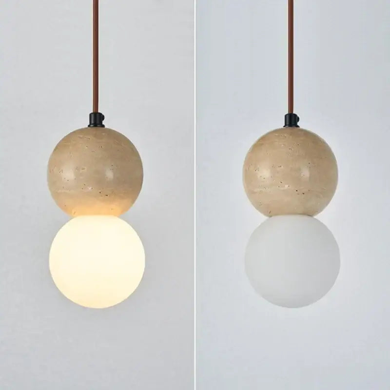 Modern travertine and glass gourd pendant light living room fixture