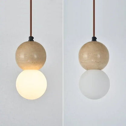 Modern travertine and glass gourd pendant light living room fixture