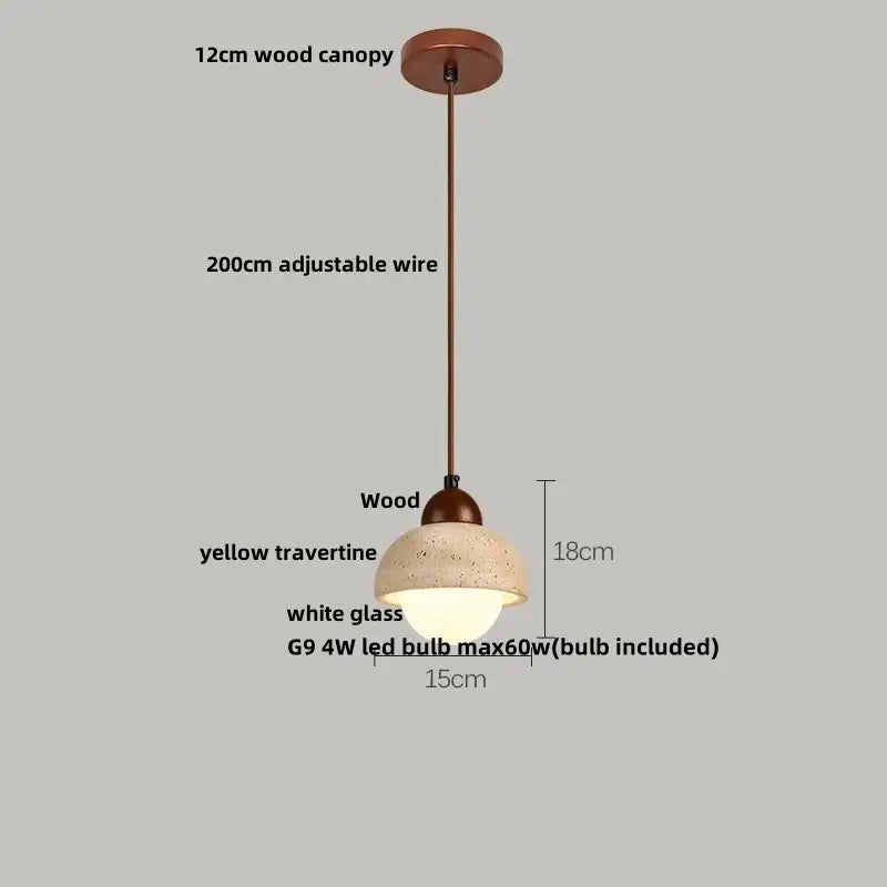 Modern travertine and glass gourd pendant light living room fixture