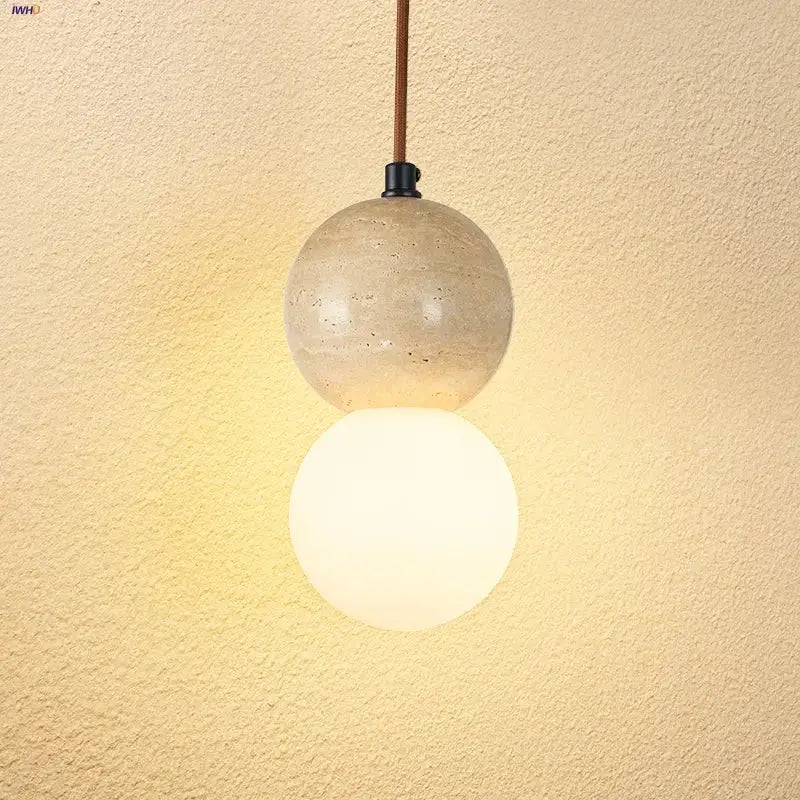 Modern travertine and glass gourd pendant light living room fixture