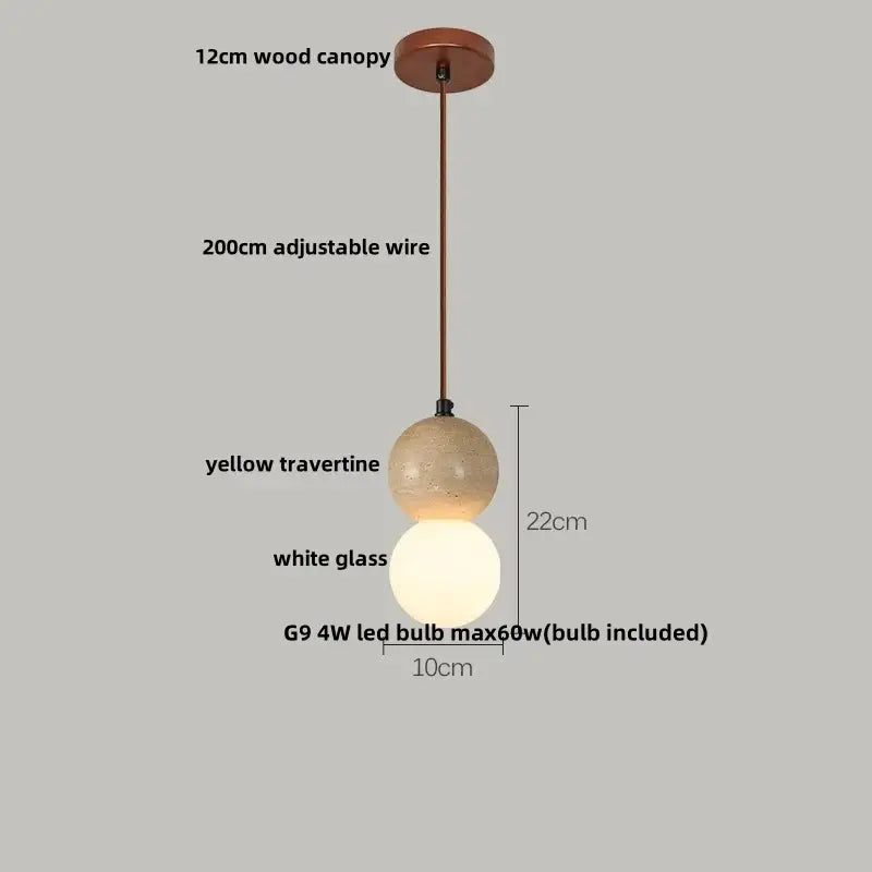Modern travertine & white glass led gourd pendant light dining room