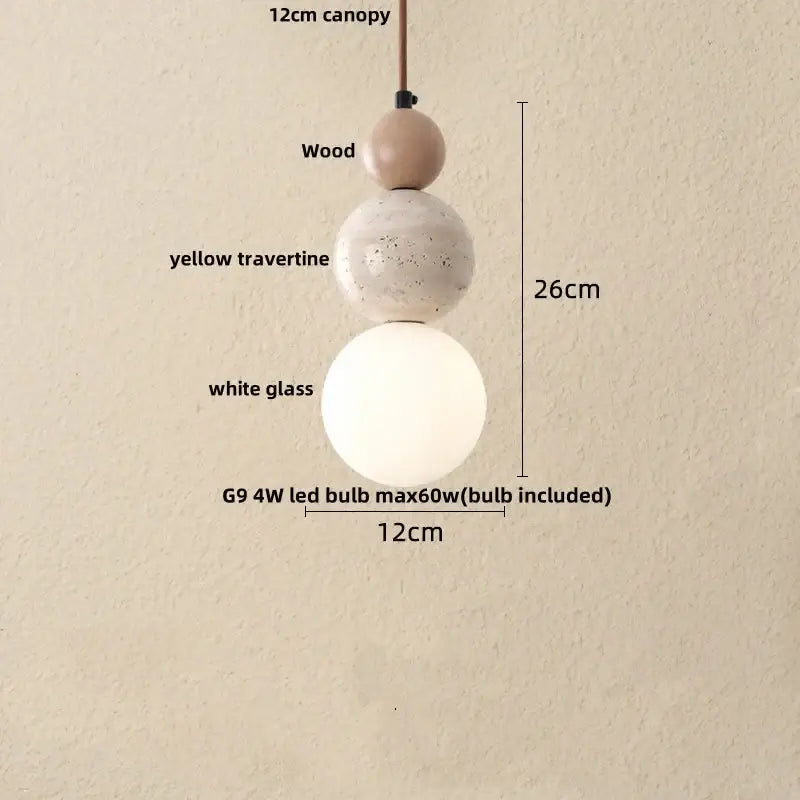 Modern travertine & white glass led gourd pendant light dining room